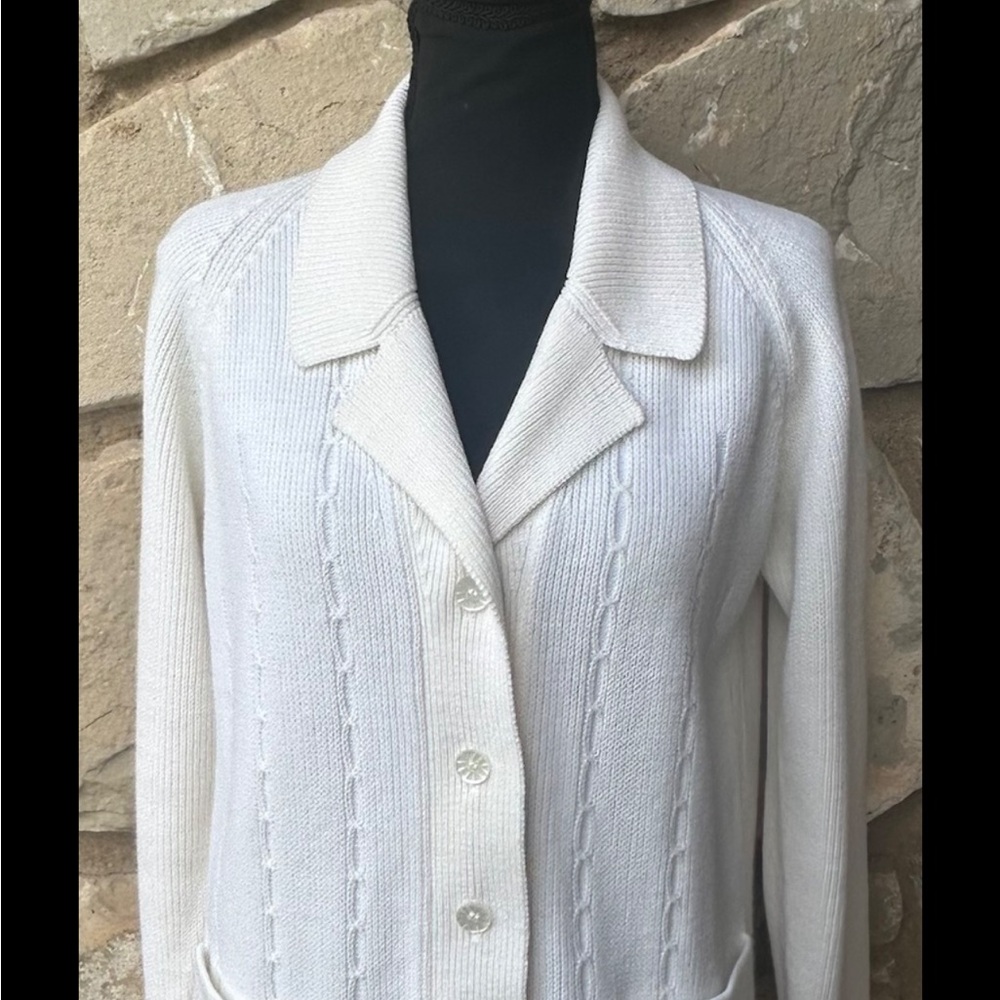Vintage Barbara Lee Cardigan Sweater Medium Ivory Cable‎ Knit 60s 70s